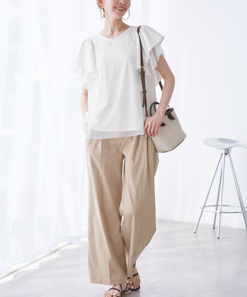 ROPE' PICNIC(ロペピクニック)の「【UVカット・接触冷感】Cutee チュールレイヤード風フリルトップス(Tシャツ/カットソー・レディース・ブラック/ホワイト/ブルー系その他4/ライトグリーン/ダークブラウン・38)」の10枚目の写真