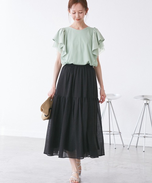 ROPE' PICNIC(ロペピクニック)の「【UVカット・接触冷感】Cutee チュールレイヤード風フリルトップス(Tシャツ/カットソー・レディース・ブラック/ホワイト/ブルー系その他4/ライトグリーン/ダークブラウン・38)」の14枚目の写真