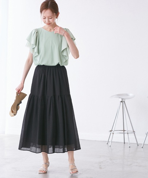 ROPE' PICNIC(ロペピクニック)の「【UVカット・接触冷感】Cutee チュールレイヤード風フリルトップス(Tシャツ/カットソー・レディース・ブラック/ホワイト/ブルー系その他4/ライトグリーン/ダークブラウン・38)」の16枚目の写真