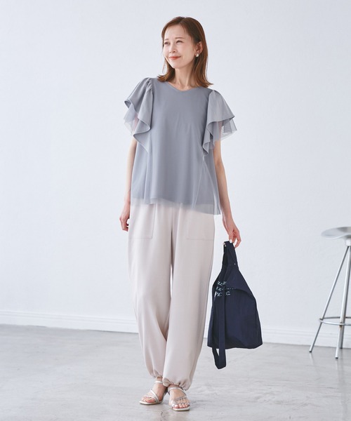 ROPE' PICNIC(ロペピクニック)の「【UVカット・接触冷感】Cutee チュールレイヤード風フリルトップス(Tシャツ/カットソー・レディース・ブラック/ホワイト/ブルー系その他4/ライトグリーン/ダークブラウン・38)」の20枚目の写真