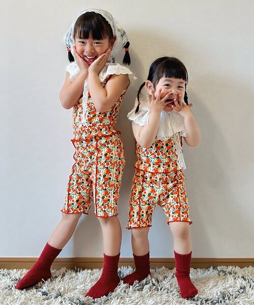 p.premier(ピードットプルミエ)の「イロチ買いしたい総柄メロウハーフレギンスパンツ(その他パンツ・キッズ・ブルー/ブラック/オレンジ/ブラウン/ピンク/レッド・80/90/100/110/120/130/140)」の7枚目の写真