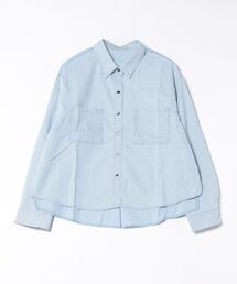 フリルデザインストライプデニムシャツ