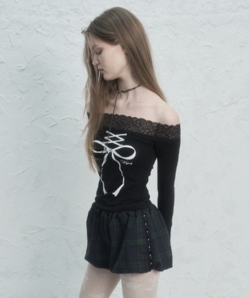 高価値セリー SETUP‐EXE】LACE OFF- SHOULDER TOP（Tシャツ/カットソー テープ・マスキングテープ