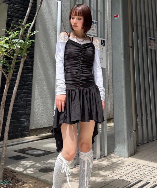 ★SETUP-EXE★ LACE OFF- SHOULDER TOP / BLACK, WHITE セール】【SETUP‐EXE】LACE OFF- SHOULDER TOP（Tシャツ