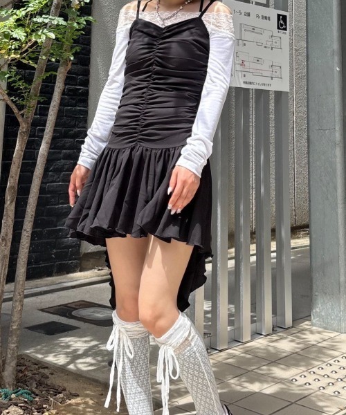 SETUPEXE（セットアップイーエックスイー）の「【SETUP‐EXE】LACE OFF- SHOULDER TOP / 【セットアップエグゼ】レースオフショルダーリボンプリント長袖Tシャツ（Tシャツ/カットソー・レディース・ホワイト/ブラック・ONE SIZE）」の13枚目の写真