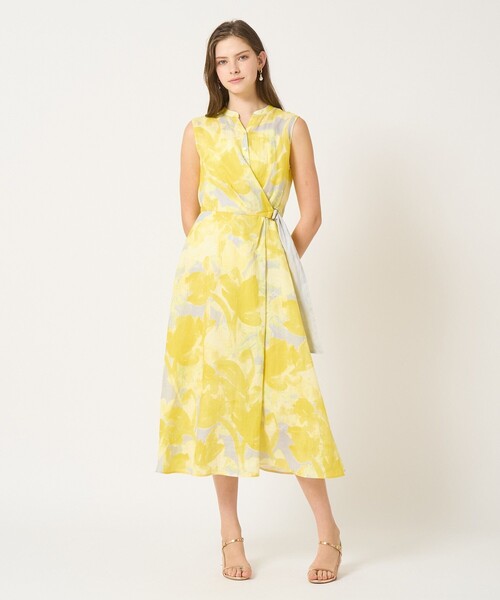 新品 SOULEIADO プリントバックシャンワンピース イエロー 小花