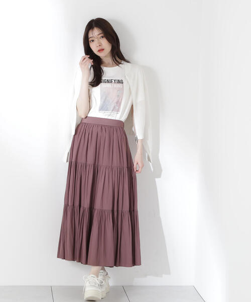 PROPORTION BODY DRESSING(プロポーションボディドレッシング)の「ギャザーティアードスカート / 1215120508(スカート・レディース・ホワイト/ダークグレー/ブラウン・SMALL/MEDIUM)」の1枚目の写真