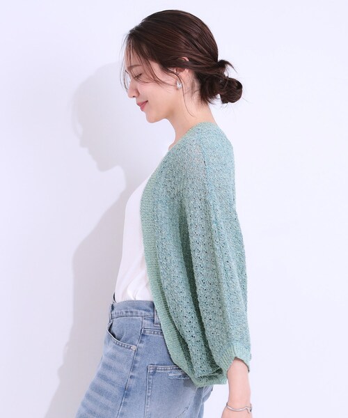 Cutie Blonde（キューティーブロンド）の「リネンライク 透かし編みボレロカーディガン（カーディガン/ボレロ・レディース・ブラック/ナチュラル/グリーン系・00）」の9枚目の写真