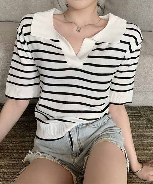 Girly Doll(ガーリードール)の「ポロカラー半袖ニット(ニット/セーター・レディース・ブラック系その他/ホワイト/ベージュ/ブラック・FREE)」の10枚目の写真