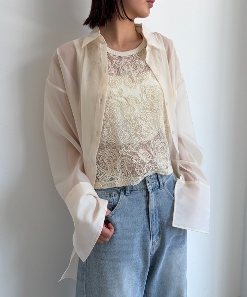 AIC.(エーアイシー)の「シアービッグカフスオーバーシャツ(シャツ/ブラウス・レディース・イエロー/グレイッシュブルー/アイボリー/ブラック・FREE)」の6枚目の写真