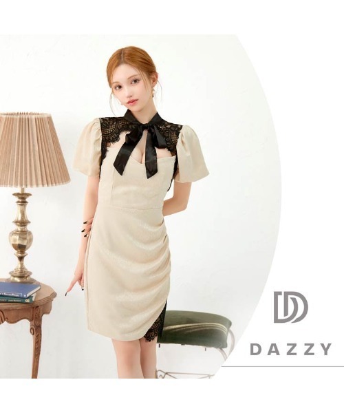 DAZZY(デイジー)の「パフスリーブ リボンタイ シアーレース タイトミニドレス(ドレス・レディース・アイボリー/ブルーグレー・M/L/S)」の14枚目の写真