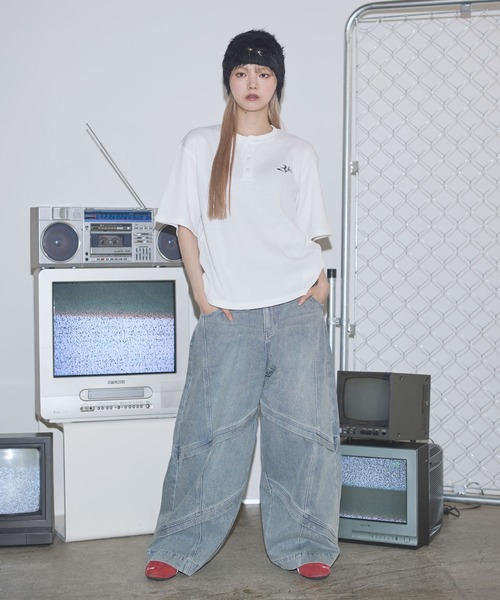 MSG（エムエスジー）の「ドライワッフル刺繍ロゴヘンリーネックハーフスリーブTシャツ サーマル【UNISEX】（Tシャツ/カットソー・メンズ・アイボリー/ブラック/ワイン/ホワイト/グリーン/チャコール/カモフラージュ・S/M/L/XL）」の14枚目の写真