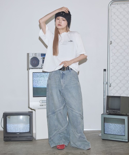 MSG（エムエスジー）の「ドライワッフル刺繍ロゴヘンリーネックハーフスリーブTシャツ サーマル【UNISEX】（Tシャツ/カットソー・メンズ・アイボリー/ブラック/ワイン/ホワイト/グリーン/チャコール/カモフラージュ・S/M/L/XL）」の16枚目の写真