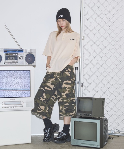 MSG（エムエスジー）の「ドライワッフル刺繍ロゴヘンリーネックハーフスリーブTシャツ サーマル【UNISEX】（Tシャツ/カットソー・メンズ・アイボリー/ブラック/ワイン/ホワイト/グリーン/チャコール/カモフラージュ・S/M/L/XL）」の22枚目の写真