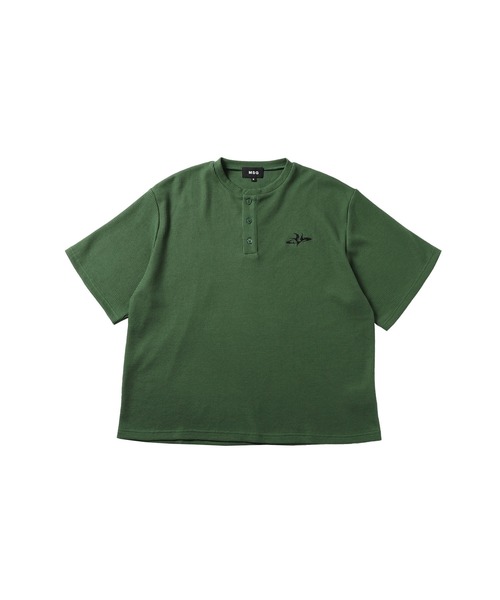 セール】ドライワッフル刺繍ロゴヘンリーネックハーフスリーブT