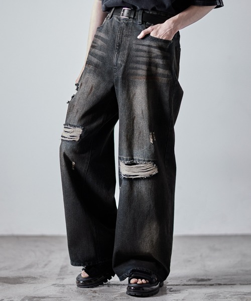 寝*エ様 GRANCY ダメージデニムパンツ GRANCY ジーンズ 「GRANCY」ZipDesign Buggy DenimPants