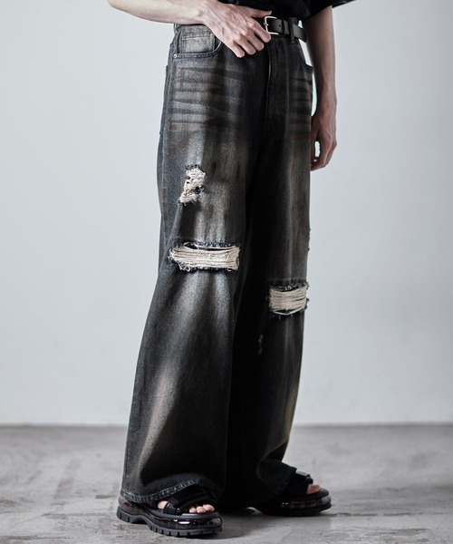 新品 【CLEL】Veiled Damage Denim ブルー系その他 XS CLEL】Veiled Damage Denim / ヴェイルドダメージデニム（デニム