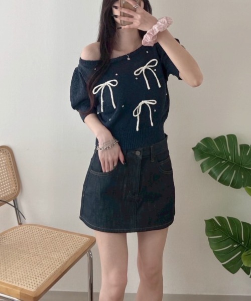 nemne store(ネンネストア)の「カールヤーンリボンニットPO(ニット/セーター・レディース・ネイビー/グレー/アイボリー・フリー)」の3枚目の写真