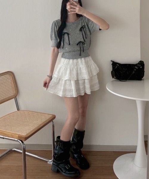 nemne store(ネンネストア)の「カールヤーンリボンニットPO(ニット/セーター・レディース・ネイビー/グレー/アイボリー・フリー)」の5枚目の写真