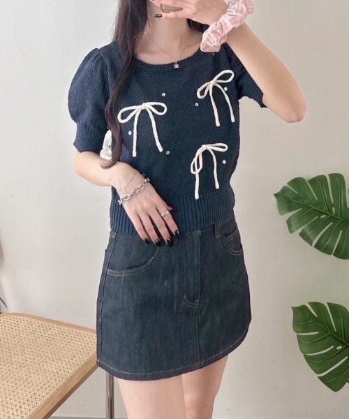 nemne store(ネンネストア)の「カールヤーンリボンニットPO(ニット/セーター・レディース・ネイビー/グレー/アイボリー・フリー)」の7枚目の写真