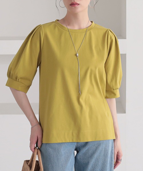 n'OrLABEL(ノアールレーベル)の「【接触冷感】タックパフスリーブカットソー(Tシャツ/カットソー・レディース・ブラック/イエロー/ライトグレー/ブルー・1/2)」の4枚目の写真