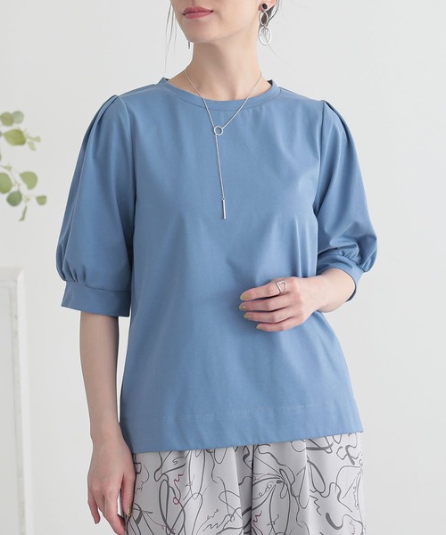 n'OrLABEL(ノアールレーベル)の「【接触冷感】タックパフスリーブカットソー(Tシャツ/カットソー・レディース・ブラック/イエロー/ライトグレー/ブルー・1/2)」の3枚目の写真