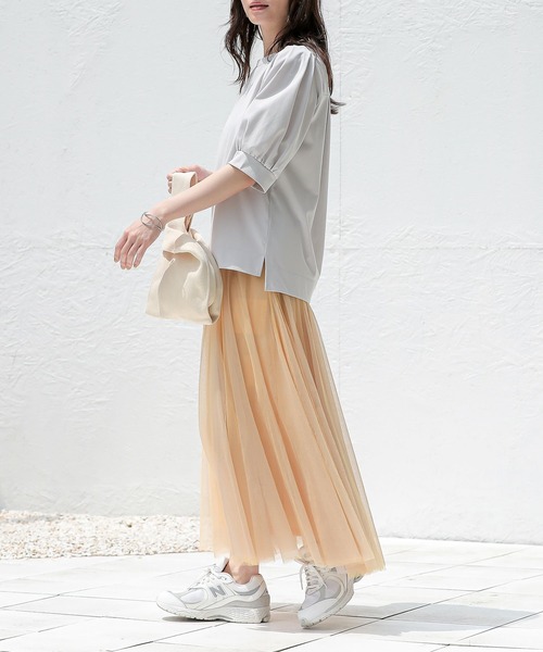 n'OrLABEL(ノアールレーベル)の「【接触冷感】タックパフスリーブカットソー(Tシャツ/カットソー・レディース・ブラック/イエロー/ライトグレー/ブルー・1/2)」の6枚目の写真