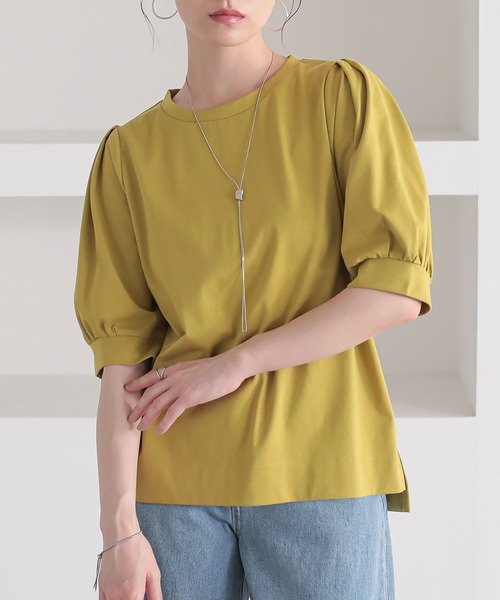 n'OrLABEL(ノアールレーベル)の「【接触冷感】タックパフスリーブカットソー(Tシャツ/カットソー・レディース・ブラック/イエロー/ライトグレー/ブルー・1/2)」の12枚目の写真
