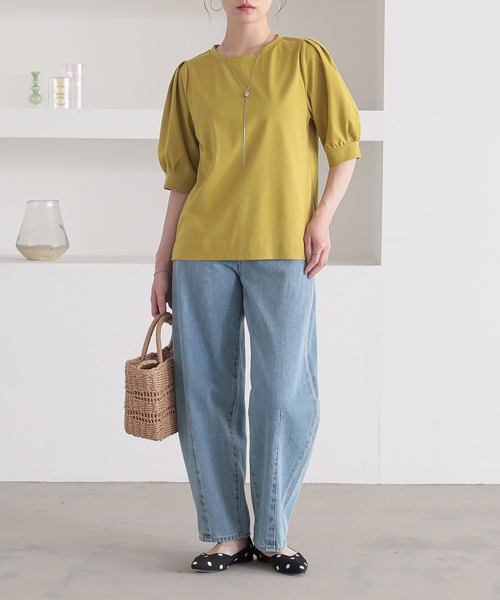 n'OrLABEL(ノアールレーベル)の「【接触冷感】タックパフスリーブカットソー(Tシャツ/カットソー・レディース・ブラック/イエロー/ライトグレー/ブルー・1/2)」の14枚目の写真