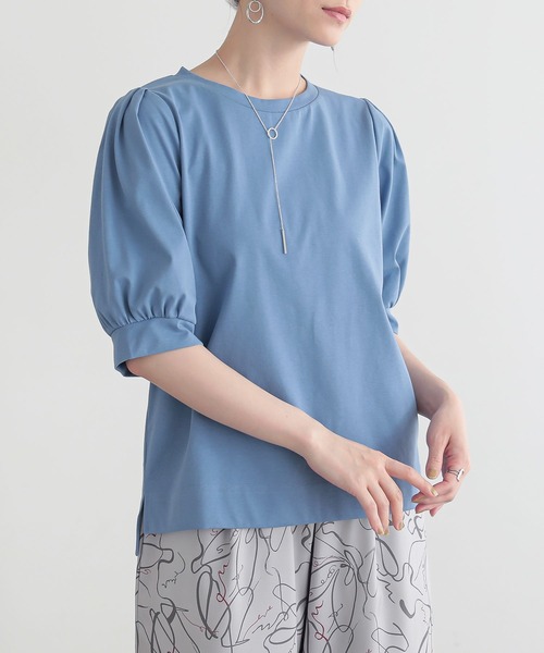 n'OrLABEL(ノアールレーベル)の「【接触冷感】タックパフスリーブカットソー(Tシャツ/カットソー・レディース・ブラック/イエロー/ライトグレー/ブルー・1/2)」の15枚目の写真