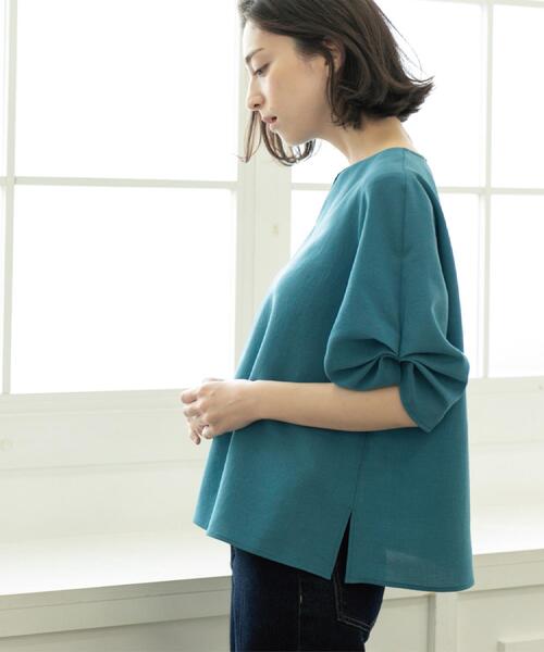 【専用おまとめ2点】 Bouchon【ブション】リネンライクキーネックブラウス OPAQUE.CLIP｜リネンライクキーネックタックスリーブブラウス【洗濯機