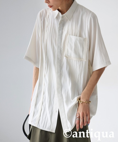 antiqua（アンティカ）の「テープデザインシャツ（シャツ/ブラウス・レディース・ホワイト/ブラック・ONESIZE）」の3枚目の写真