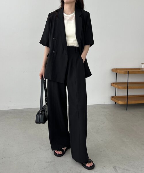 CAPRICIEUX LE'MAGE（カプリシューレマージュ）の「【夏の羽織りに◎】シアー半袖ジャケット（テーラードジャケット・レディース・ブラック/ベージュ・FREE）」の12枚目の写真