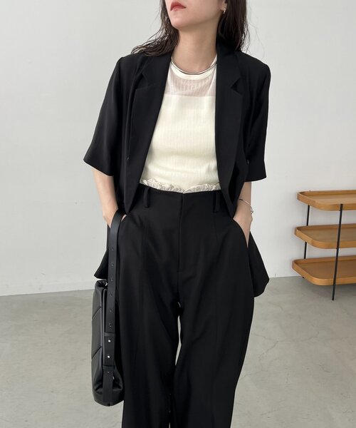 CAPRICIEUX LE'MAGE（カプリシューレマージュ）の「【夏の羽織りに◎】シアー半袖ジャケット（テーラードジャケット・レディース・ブラック/ベージュ・FREE）」の15枚目の写真