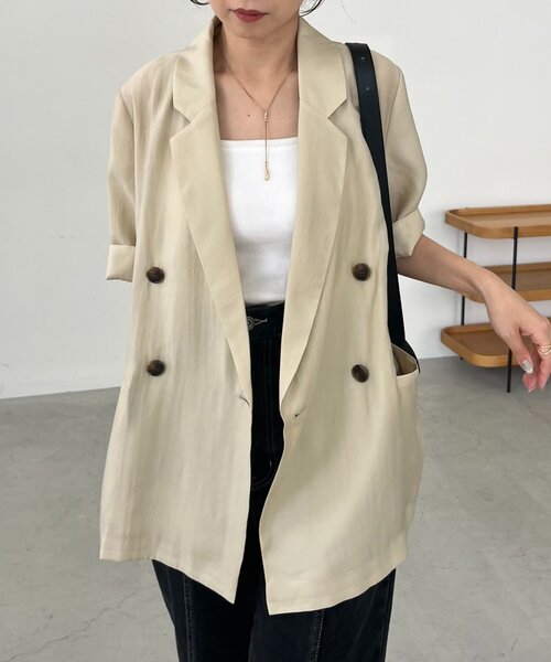 CAPRICIEUX LE'MAGE（カプリシューレマージュ）の「【夏の羽織りに◎】シアー半袖ジャケット（テーラードジャケット・レディース・ブラック/ベージュ・FREE）」の20枚目の写真