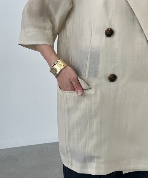 CAPRICIEUX LE'MAGE（カプリシューレマージュ）の「【夏の羽織りに◎】シアー半袖ジャケット（テーラードジャケット・レディース・ブラック/ベージュ・FREE）」の7枚目の写真