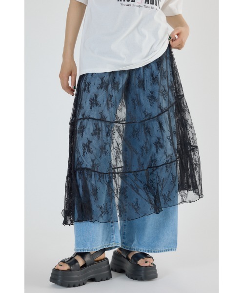 RODEO CROWNS WIDE BOWL（ロデオクラウンズワイドボウル）の「レースティアードスカート（スカート・レディース・オレンジ/ブラック/オフホワイト・FREE）」の2枚目の写真