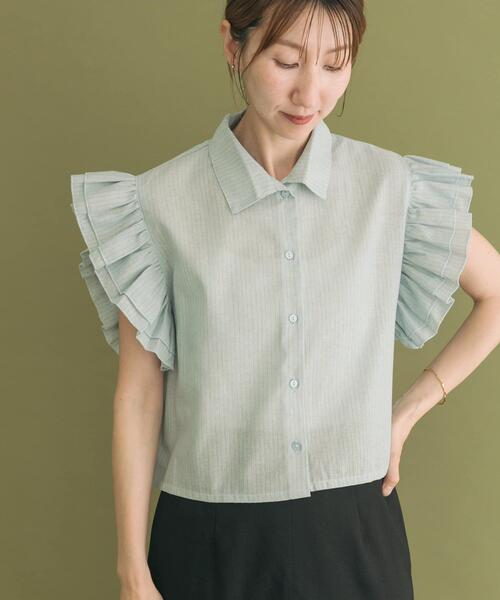 ITEMS URBANRESEARCH(アイテムズ アーバンリサーチ)の「フリルリネンショートブラウス(シャツ/ブラウス・レディース・ブラック/ストライプ/ホワイト・FREE)」の10枚目の写真