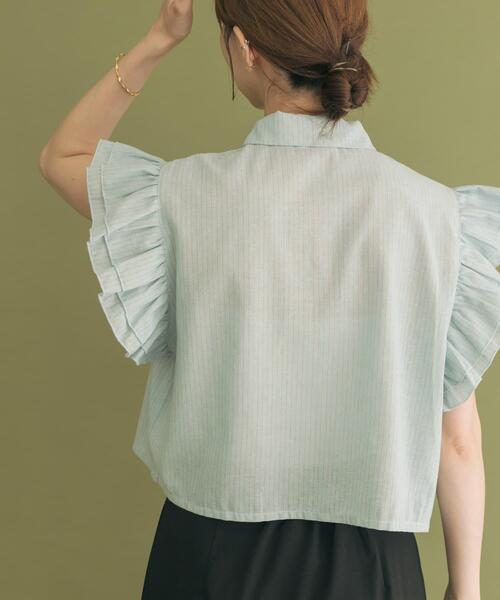 ITEMS URBANRESEARCH(アイテムズ アーバンリサーチ)の「フリルリネンショートブラウス(シャツ/ブラウス・レディース・ブラック/ストライプ/ホワイト・FREE)」の11枚目の写真