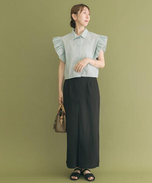ITEMS URBANRESEARCH(アイテムズ アーバンリサーチ)の「フリルリネンショートブラウス(シャツ/ブラウス・レディース・ブラック/ストライプ/ホワイト・FREE)」の12枚目の写真