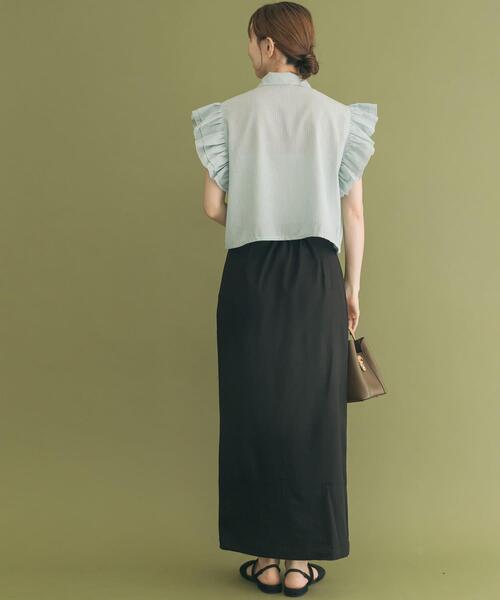 ITEMS URBANRESEARCH(アイテムズ アーバンリサーチ)の「フリルリネンショートブラウス(シャツ/ブラウス・レディース・ブラック/ストライプ/ホワイト・FREE)」の4枚目の写真