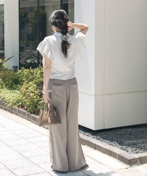 新品未使用【アーバンリサーチ/かぐれ】リネンフリルフレンチワイドシャツ(オフ) かぐれ 新品タグ付き リネンフリルフレンチワイドシャツ