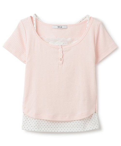 Mi-je（ミジェ）の「ViVi9月号掲載ドットキャミレイヤードトップス【韓国ファッション】（Tシャツ/カットソー・レディース・クリーム/ピンク/モカ・F）」の11枚目の写真