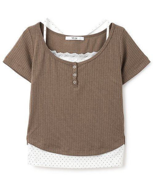 Mi-je（ミジェ）の「ViVi9月号掲載ドットキャミレイヤードトップス【韓国ファッション】（Tシャツ/カットソー・レディース・クリーム/ピンク/モカ・F）」の12枚目の写真