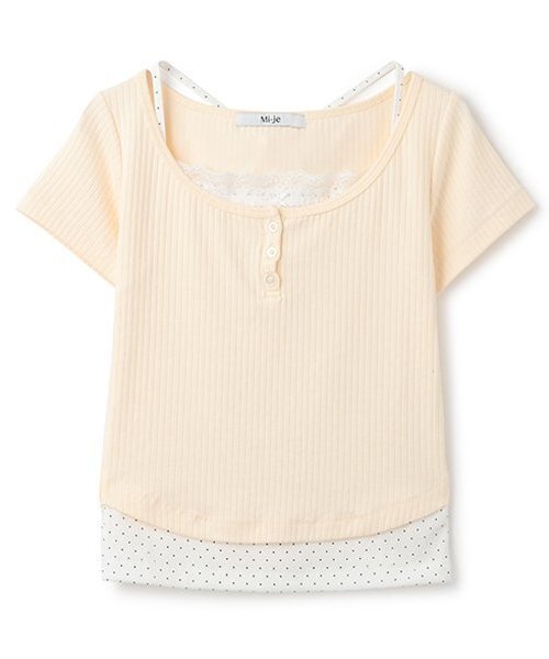 Mi-je（ミジェ）の「ViVi9月号掲載ドットキャミレイヤードトップス【韓国ファッション】（Tシャツ/カットソー・レディース・クリーム/ピンク/モカ・F）」の13枚目の写真