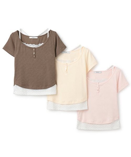 Mi-je（ミジェ）の「ViVi9月号掲載ドットキャミレイヤードトップス【韓国ファッション】（Tシャツ/カットソー・レディース・クリーム/ピンク/モカ・F）」の4枚目の写真
