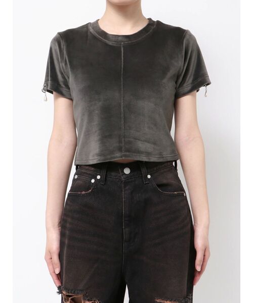 EMODA(エモダ)の「アイレットパールベロアTシャツ(Tシャツ/カットソー・レディース・グレー/その他/ブラック・FREE)」の1枚目の写真