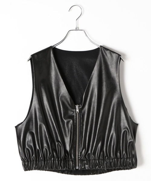 LEPSIM(レプシィム)の「リバーシブルチュールフェイクレザーベスト 575770(その他アウター・レディース・ブラウン/カーキ/ブラック・FREE)」の4枚目の写真