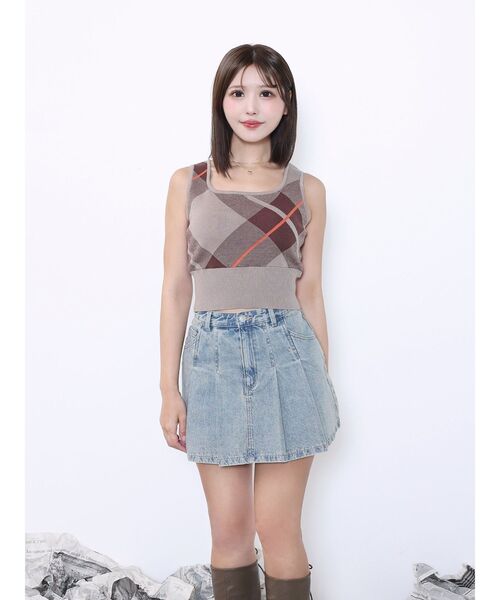 EATME（イートミー）の「チェックニットTOP（ニット/セーター・レディース・ベージュ/オフホワイト/グレー・FREE）」の7枚目の写真