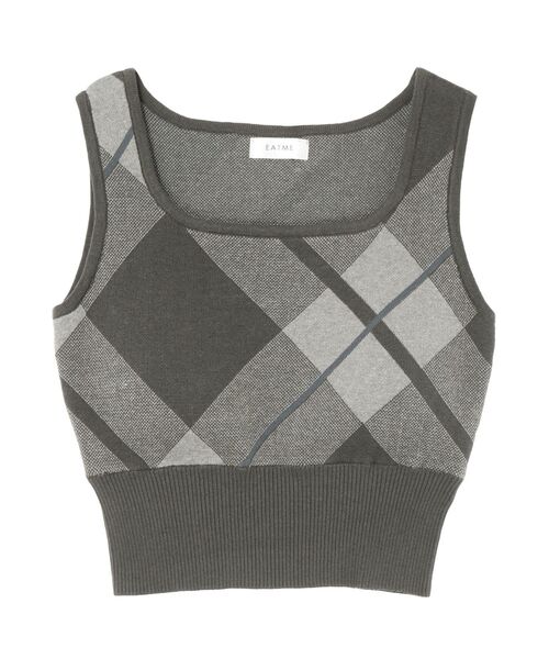 EATME（イートミー）の「チェックニットTOP（ニット/セーター・レディース・ベージュ/オフホワイト/グレー・FREE）」の4枚目の写真